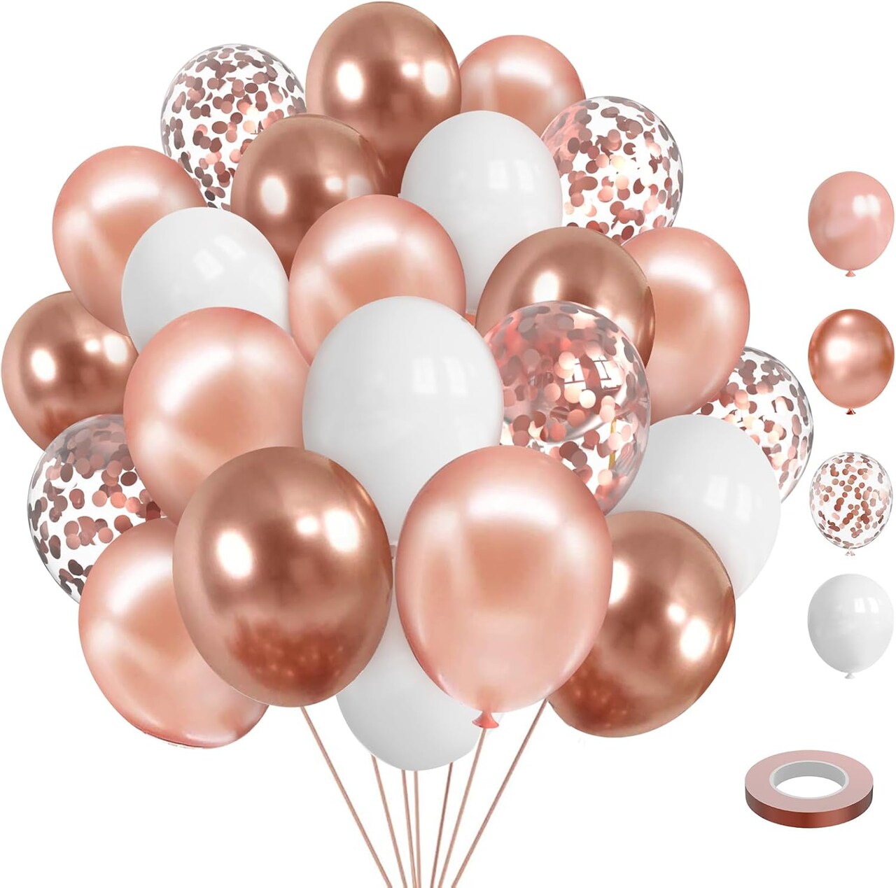 75 Pcs 12 Inch Rose Gold Balloons,Rose Gold and White Balloons,Rose Gold Metallic Latex Confetti Balloons for Birthday Wedding Engagement Bridal Shower Bachelorette Party Decorations